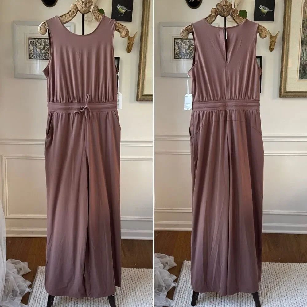 NWT Stylus Mocha Jumpsuit Wide Leg Pockets $74 M